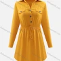 Wholesale Women's Lapel V Neck Long Sleeve Fake Pocket Button Drawstring Plain Short Shirt Dress preview
