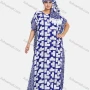 Wholesale Women's African Round Neck Bat Sleeve Retro Splicing Print Plus Size Ruffle Hem Maxi Kaftan Dress With Turban ZXV-688D2# preview