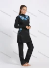 Wholesale Women's Muslim Modest Floral Print Splicing Full Coverage Burkini Swimwear With Hijab 2 Piece Set - Liuhuamall