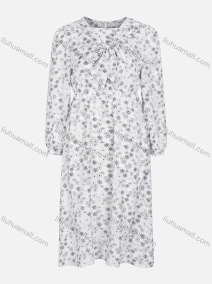 Wholesale Women's Long Sleeve Tie Neck Elastic Waist Floral Print Casual Dress, LIUHUA CLOTHING WHOLESALE