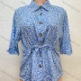 Wholesale Women's Casual Collared Allover Print Buttons Down Ruffle Trim Drawstring Mini Shirt Dress preview