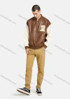 Wholesale Unisex Colorblock PU Leather Cartoon Letter Print Streetwear Baseball Bomber Jacket - Liuhuamall