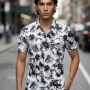 Wholesale 2026 New Arrival Men's Slim Fit Short Sleeve Shirt - Watercolor Ink Print Floral Tree Bird Pattern, Wholesale & In Stock preview