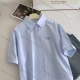 Wholesale Women's 100% Cotton New Summer Shirt, Embroidery Polo Collar Loose Fit Slimming Blouse, Versatile Artistic Design Short Blue Clothing Wholesale Market Liuhua