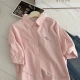 Wholesale Women's 100% Cotton New Summer Shirt, Embroidery Polo Collar Loose Fit Slimming Blouse, Versatile Artistic Design Short Pink Clothing Wholesale Market Liuhua