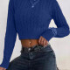 Women's Plain Mock Neck Cable Knit Crop Pullover Sweater A720 Clothing Wholesale Market -LIUHUA