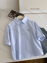 Wholesale Women's 100% Cotton New Summer Shirt, Embroidery Polo Collar Loose Fit Slimming Blouse, Versatile Artistic Design Short, LIUHUA CLOTHING WHOLESALE