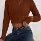 Women's Plain Mock Neck Cable Knit Crop Pullover Sweater A727 Clothing Wholesale Market -LIUHUA
