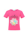 Wholesale Girls Casual Round Neck Sequins 3D Floral Applique Letter Print Short Sleeve Tee - Liuhuamall