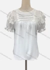 Wholesale Women's Casual Crew Neck Puff Sleeve Eyelet Embroidered Ruched Knit Blouse - Liuhuamall