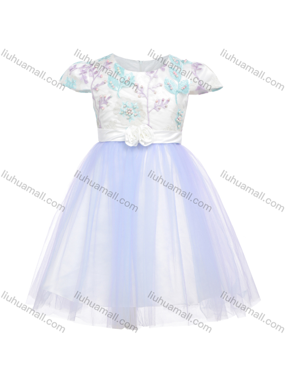 Wholesale Girls Cap Sleeve 3D Floral Embroidery Zip Back Lace Flower Girl Dress