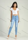 Wholesale Women's Casual Distressed Ripped High Waist Stretch Skinny Jeans - Liuhuamall
