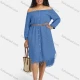 Wholesale Women's Denim Off Shoulder Frayed Raw Hem Button Down Knee Length Dress With Belt Medium Blue Clothing Wholesale Market Liuhua