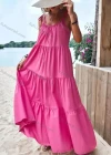 Wholesale Women's Spaghetti Strap Layered Ruffle Hem Plain Cami Maxi Dress AY238# - Liuhuamall