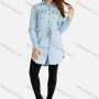 Wholesale Women's Long Sleeve Plain Button Front Curved Hem Drawstring Denim Tunic With Skinny Pants 2 Piece Set preview