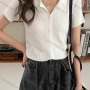 Wholesale Women's Casual Collared Plain Button Down Knit Cardigan 47048# preview