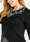 Wholesale Women's Casual Round Neck 3/4 Sleeve Rhinestone Top - Liuhuamall