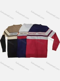 Wholesale Boy's Casual Striped Letter Print Colorblock Vintage Round Neck Long Sleeve Sweater, LIUHUA CLOTHING WHOLESALE