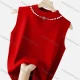Wholesale Women's Casual Mock Neck Plain Pearl Decor Knit Sleeveless Sweater Vest 615# Red Clothing Wholesale Market Liuhua