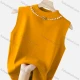 Wholesale Women's Casual Mock Neck Plain Pearl Decor Knit Sleeveless Sweater Vest 615# Yellow Clothing Wholesale Market Liuhua