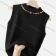 Wholesale Women's Casual Mock Neck Plain Pearl Decor Knit Sleeveless Sweater Vest 615# Black Clothing Wholesale Market Liuhua