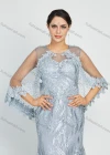 Wholesale Women's Glamorous Batwing Sleeve Mesh Embroidery Pearl Lace Appliques Maxi Mermaid Evening Dress - Liuhuamall