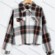 Wholesale Women's Casual Plaid Collared Long Sleeve Button Down Flap Pockets Jacket 7088# Gray Clothing Wholesale Market Liuhua