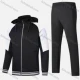 Wholesale Men's Athletic Workout Colorblock Drawstring Zip Hoodie & Elastic Waist Ankle Length Joggers 2 Piece Set 32376# Black + White Clothing Wholesale Market Liuhua