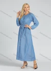 Wholesale Women's Casual Long Sleeve Button Front Plain A-Line Maxi Dress With Belt - Liuhuamall