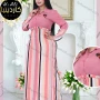 Wholesale Women's Striped Buttons Front Long Sleeve Drawstring Maxi Shirt Dress 1633-0569# preview