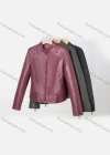 Wholesale Women's Casual Stand Collar Long Sleeve Zipper Plain Leather Crop Biker Jacket - Liuhuamall