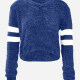 Women's V-Neck Black-White Striped Rib-Knit Crop Sweater A720 Clothing Wholesale Market -LIUHUA