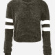 Women's V-Neck Black-White Striped Rib-Knit Crop Sweater A723 Clothing Wholesale Market -LIUHUA