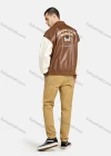 Wholesale Unisex Colorblock PU Leather Cartoon Letter Print Streetwear Baseball Bomber Jacket - Liuhuamall