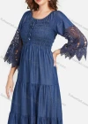 Wholesale Women's Casual Tie Front Ruffle Hem Denim Maxi Dress - Liuhuamall