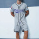 Men's Hip Hop Graphic Button Down Baseball Jersey 2 Piece Set HD1031# Gray Clothing Wholesale Market -LIUHUA