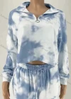 Wholesale Women's Casual Tie Dye Stand Collar Half Zip Long Sleeve Tops & Drawstring Pants 2 Piece Set - Liuhuamall