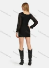 Wholesale Women's Casual Slim Fit See Through Sleeve Drawstring Split Side Dress 9461# - Liuhuamall