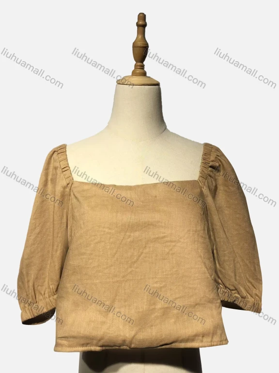 Wholesale Women's Linen Square Neck Puff Sleeve Causal Crop Top