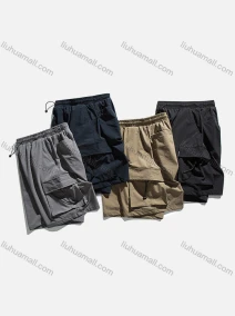Wholesale Men's Casual Plain Elastic Waist Drawstring Flap Pockets Shorts, LIUHUA CLOTHING WHOLESALE
