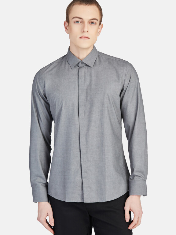 Men's Casual Plain Collared Long Sleeve Button Down Shirt 5005#, Clothing Wholesale Market -LIUHUA, 
