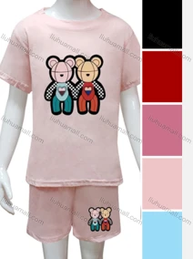 Wholesale Girls Cartoon Print Round Neck Short Sleeve Top & Shorts Sets, LIUHUA CLOTHING WHOLESALE