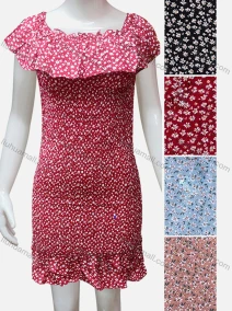 Wholesale Girls Causal Ruffle Trim Square Neck Short Sleeve Floral Print Dress, LIUHUA CLOTHING WHOLESALE