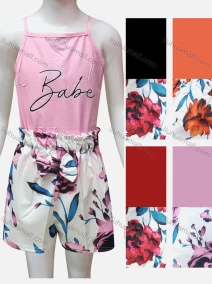 Wholesale Girls Casual Letter Print Square Neck Cami Top & Elastic Waist Floral Print Shorts Sets, LIUHUA CLOTHING WHOLESALE