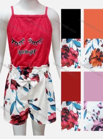 Wholesale Girls Casual Letter Print Square Neck Cami Top & Elastic Waist Floral Print Shorts Sets, LIUHUA CLOTHING WHOLESALE