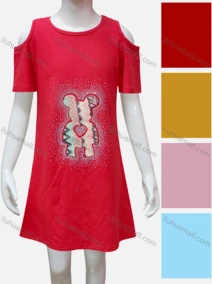 Wholesale Girls Causal Crew Neck Cold Shoulder Cartoon Print Dress, LIUHUA CLOTHING WHOLESALE