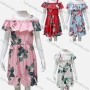 Wholesale Girls Causal Square Neck Cold Shoulder Ruffle Trim Floral Print Dress preview