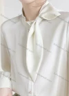 Wholesale Women's Casual Long Sleeve Tie Neck Ruched Button Down Plain Shirt - Liuhuamall