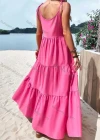 Wholesale Women's Spaghetti Strap Layered Ruffle Hem Plain Cami Maxi Dress AY238# - Liuhuamall