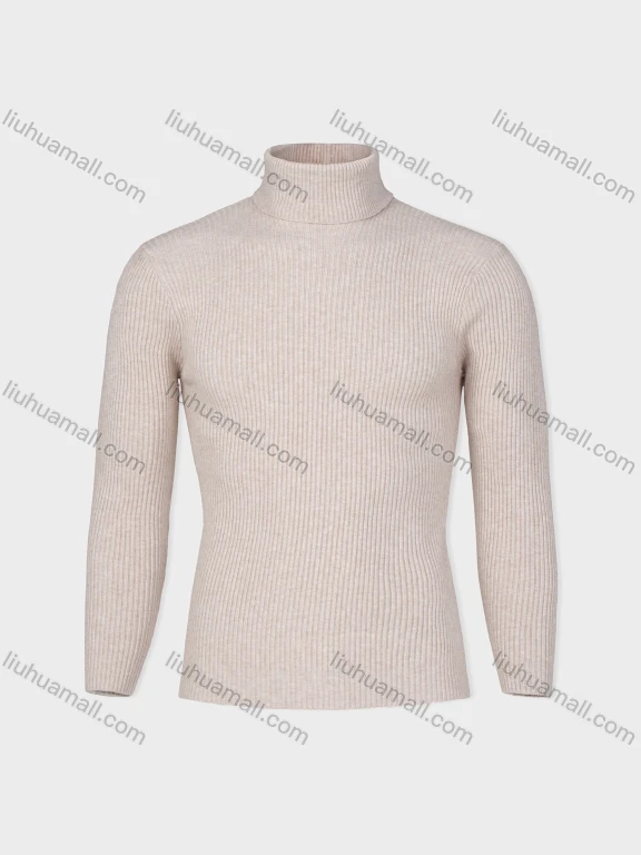 Wholesale Men's Casual Turtle Neck Slim Fit Rib-knit Plain Sweater